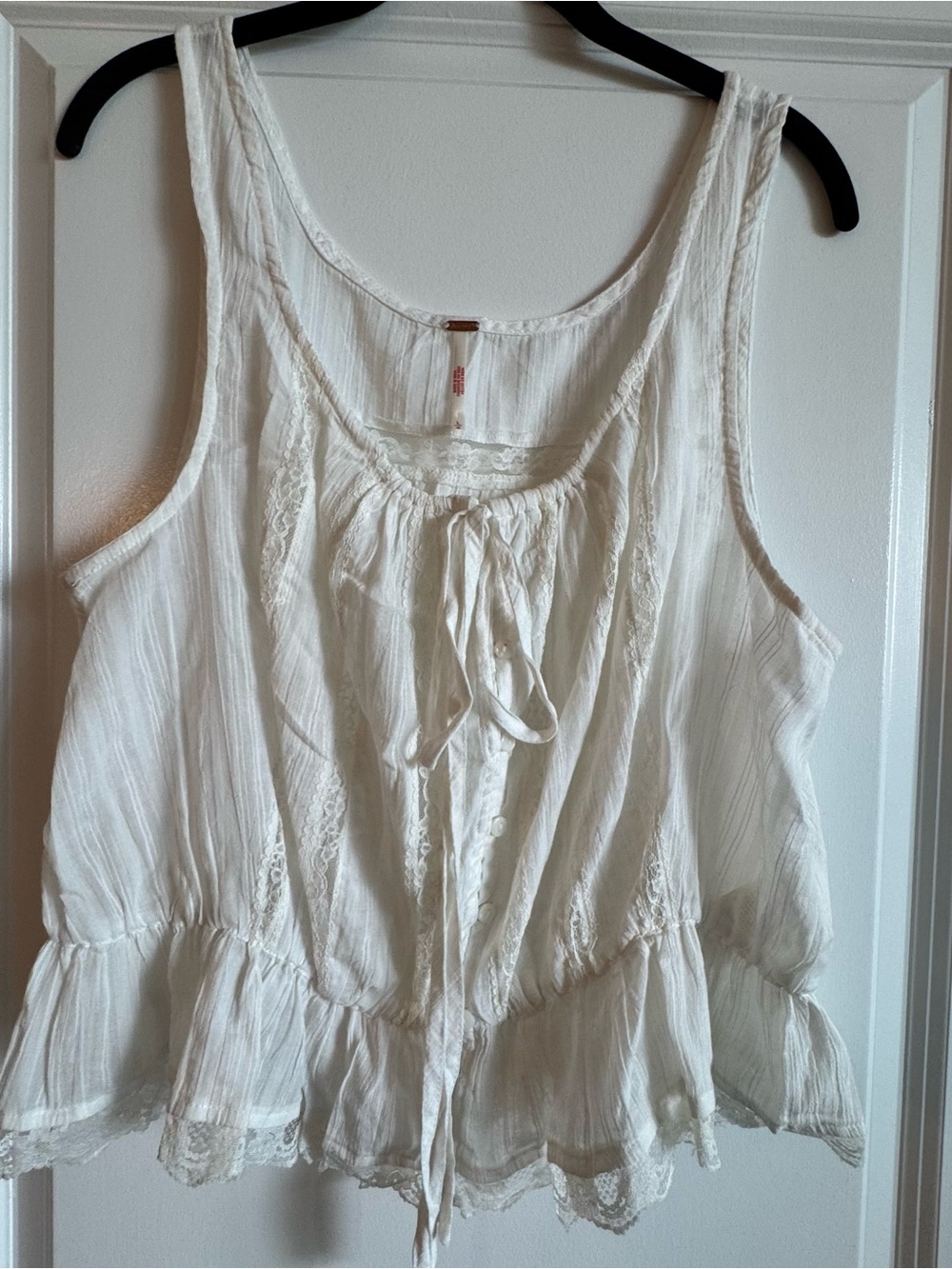Free People Cream Lace-Trim Peplum Tank